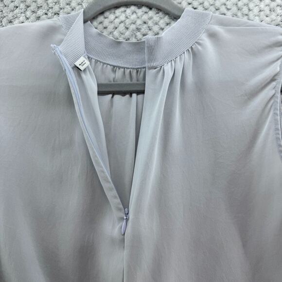 Vince Top Womens XS Blue Silk Mock Neck Sleeveless Lightweight Zip Closure - Picture 8 of 13